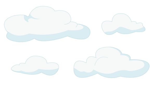 Bir dizi beyaz bulut. İzole edilmiş kabarık çizgi film bulutları.
