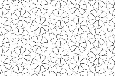 Çiçeklerle kusursuz bir desen. Çiçeklerle ilgili bir özgeçmiş. Basit bir çiçek siyah beyaz arkaplan.