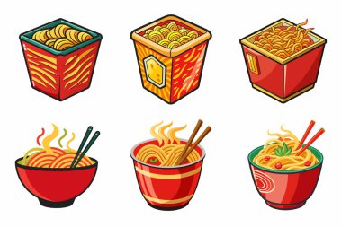 Set of instant noddles vector illustrations isolated on a white background clipart