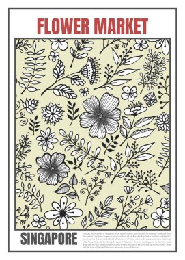 Sanat çiçeği pazarı posteri, Singapur şehri, Singapur..