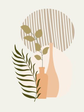 Boho minimalist vazo kap vektör illüstrasyon poster arka planı