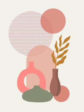 Boho minimalist vazo kap vektör illüstrasyon poster arka planı