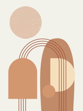 Kahverengi soyut minimalist boho tasarım posterinin vektör çizimi