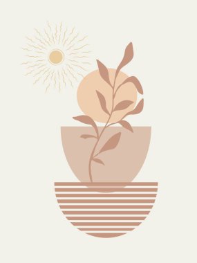 Çiçeklerle süslenmiş bir fincan kahve soyut minimalist Boho İskandinavya doğallığı 