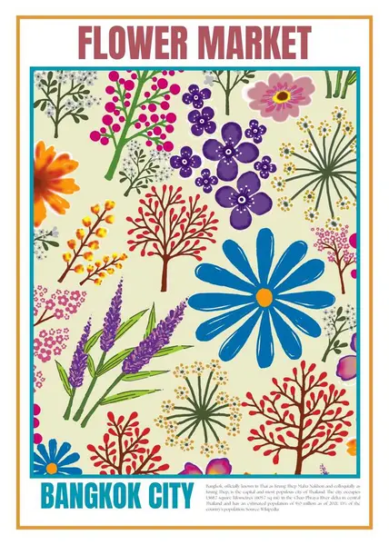 Sanat çiçek pazarı posteri, Bangkok, Tayland