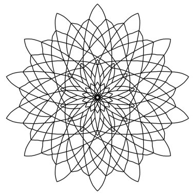 Siyah ana hatlı etnik element üzerine vektör mandala çiçeği