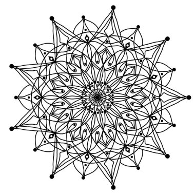 Siyah ana hatlı etnik element üzerine vektör mandala çiçeği