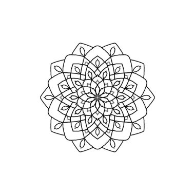 Siyah ana hatlı etnik element üzerine vektör mandala çiçeği