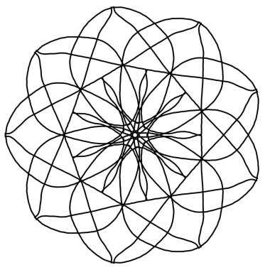 Siyah ana hatlı etnik element üzerine vektör mandala çiçeği