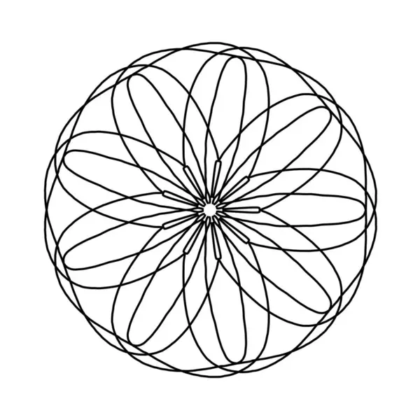 Siyah ana hatlı etnik element üzerine vektör mandala çiçeği