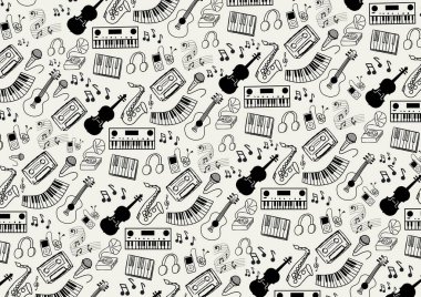 Müzik notaları ve enstrüman anahatlarıyla kusursuz desen