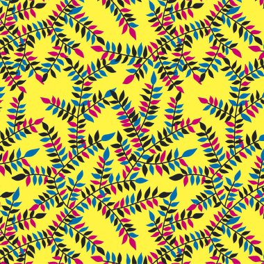 Sarı arkaplan altında soyut, renksiz desenli yapraklar