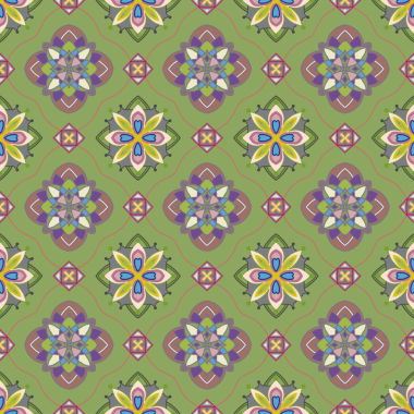 Açık yeşil arkaplan altında kusursuz mozaik çiçek deseni