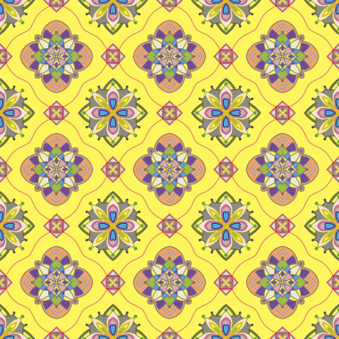 Sarı arka planı olan kusursuz mozaik çiçek deseni.