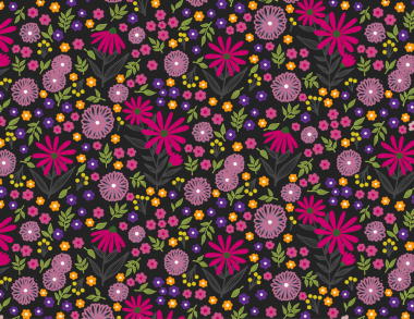 Pembe ve kırmızı çiçekli pürüzsüz desen ve siyah arkaplan