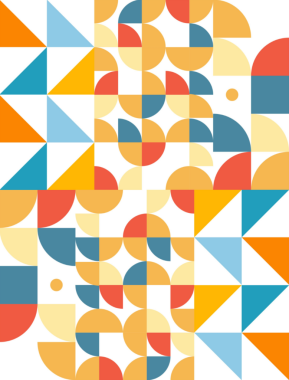 Bauhaus soyut arkaplan, mavi gri yeşil sarı kare üçgenli.