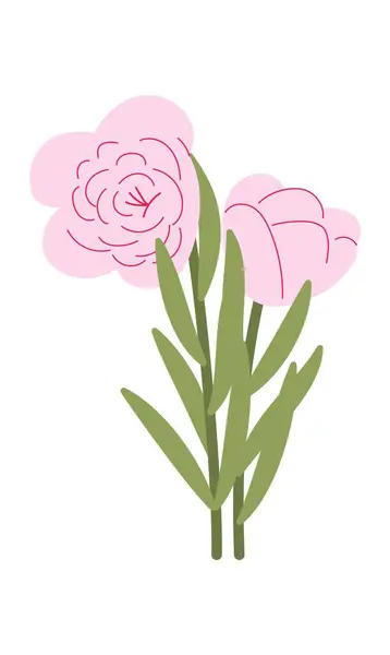 Pembe şakayık çiçekleri. İki şakayığın basit kompozisyonu. Beyaz arkaplanda romantik ve şirin izole vektör çizimi