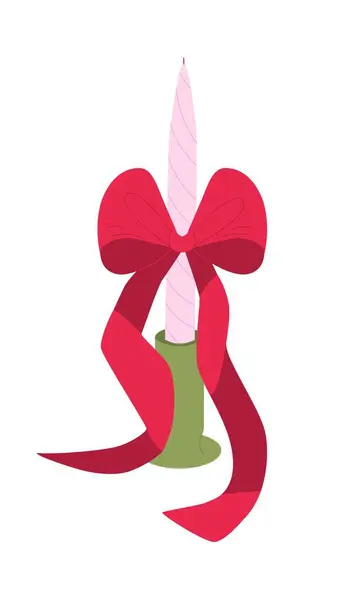 Büyük kırmızı fiyonklu pembe kıvrımlı bir mum. Sevgililer günü için sevimli ve romantik izole unsur, tatil. Düz bir şekilde vektör illüstrasyonu