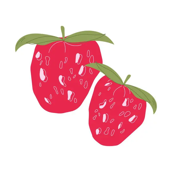 Tatlı kırmızı çilekler izole edilmiş. İki el yapımı böğürtlenin basit romantik kompozisyonu. Beyaz arkaplanda vektör illüstrasyonu