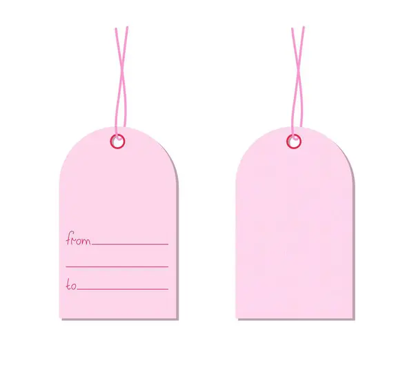 Sevgililer Günü etiketleri ters çevrilmiş. Kalıplı ve isim için yeri olan hediye etiketlerinin şablonu. Pembe renkli vektör illüstrasyonu