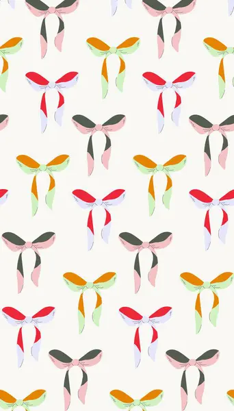 Renkli yay düğümleri pürüzsüz desen, hediye baskısı. Tatil dokusu, mevcut konsept, duvar kağıdı, parti dekorasyonu, doğum günü kutlaması. Gri arkaplanda vektör yayı çizimi