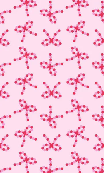 Kırmızı fiyonklar pembe arka planda pürüzsüz desen. Romantik, çocuksu bir vektör çizimi. Hediye kâğıdı, ambalaj, duvar kâğıdı, kıyafet, tekstil baskısı. Sevgililer Günü için arkaplan dokusu