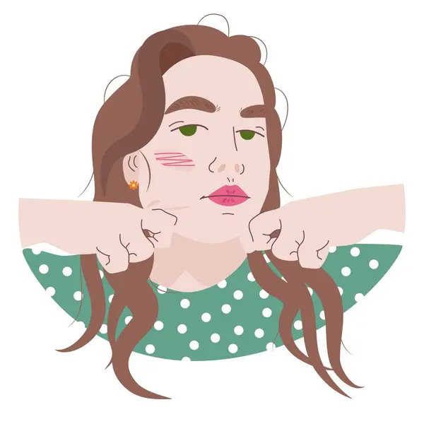 Genç güzel kadın yüz masajı yapıyor. Cilt bakım rutinleri olan bir kadın. Sağlıklı yaşam tarzı damgası. Düz modern tarzda vektör illüstrasyonu. İzole edilmiş