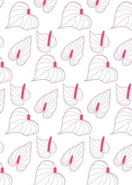 Egzotik Anthurium 'lu kusursuz desen. Zarif botanik çiçekleri ve çizgi çizgisi tarzında tropik çiçek deseni. Moda baskısı, kumaş, ev dekorasyonu, ambalaj kağıdı için vektör çizimi