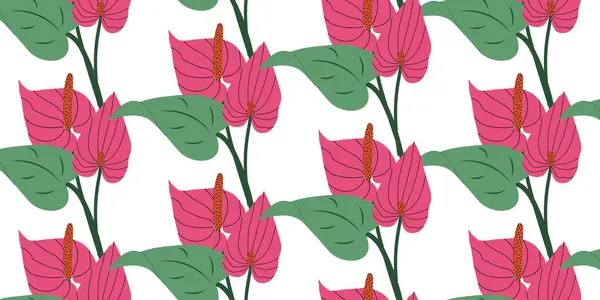 Şarbonlu ve yeşil yapraklı kusursuz tropikal desen. Pembe çiçekli şık bir botanik geçmişi var. Moda baskısı, duvar kağıdı, kumaş, ambalaj kağıdı için modern vektör çizimi