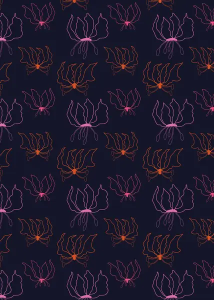Kusursuz desenli egzotik alev zambağı. Zarif botanik çiçekleri ve koyu arkaplanda çizgi çizgisi olan tropik çiçek örneği. Moda baskısı için vektör illüstrasyonu, ev dekorasyonu, ambalaj kağıdı