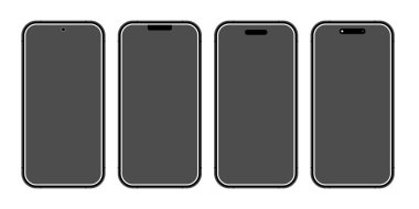 Phone template similar to iPhone. Realistic smartphone front view. Device UI UX mockup for presentation. Cellphone frame with blank screen illustration vector saved in EPS 10 and fully editable.