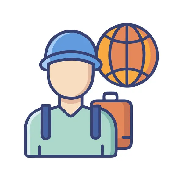 Bir gezgin simgesinin basit ve temiz bir şekilde, renkli çizgi grafikleriyle basit bir vektör çizimi. düz simge illüstrasyonu.