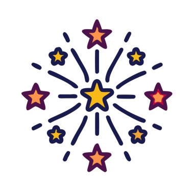 Havai fişeklerin basit ve temiz bir şekilde, renkli çizgi grafikleriyle basit bir vektör çizimi. düz simge illüstrasyonu.