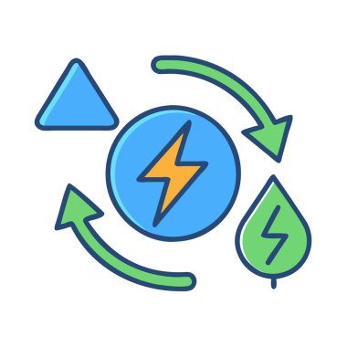 Yenilenebilir enerji ikonunun basit ve temiz bir şekilde, renkli çizgi grafikleriyle basit bir vektör çizimi. düz simge illüstrasyonu.