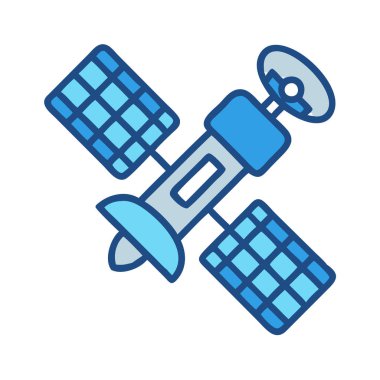 Basit ve temiz bir şekilde, renkli çizgi grafikleriyle bir uydu simgesinin basit vektör çizimi. düz simge illüstrasyonu.