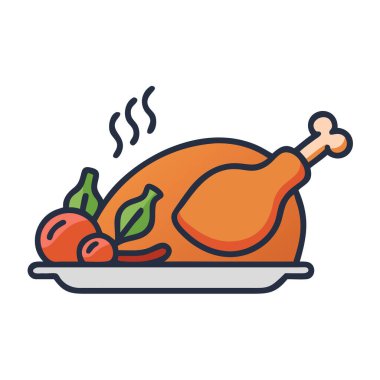 Basit bir şükran günü hindisinin basit ve temiz bir şekilde rengarenk çizgi grafikleriyle gösterimi. düz simge illüstrasyonu.