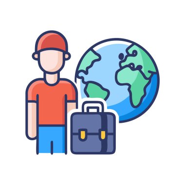 Bir gezgin simgesinin basit ve temiz bir şekilde, renkli çizgi grafikleriyle basit bir vektör çizimi. düz simge illüstrasyonu.