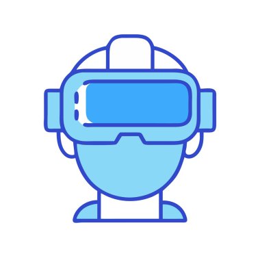 Basit ve temiz bir şekilde, renkli çizgi grafikleriyle sanal gerçeklik kulaklığının basit bir vektör çizimi. düz simge illüstrasyonu.