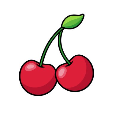 Basit çizgi film stili parlak kırmızı kiraz vektör resimleme düz simgesi