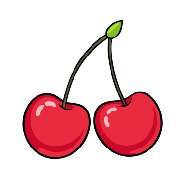 Basit çizgi film stili parlak kırmızı kiraz vektör resimleme düz simgesi