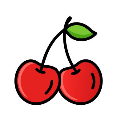 Basit çizgi film stili parlak kırmızı kiraz vektör resimleme düz simgesi
