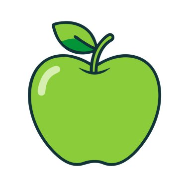 Basit çizgi film stili çıtır yeşil elma vektörü resimleme düz simgesi
