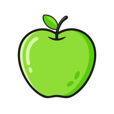 Basit çizgi film stili çıtır yeşil elma vektörü resimleme düz simgesi