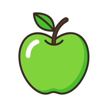 Basit çizgi film stili çıtır yeşil elma vektörü resimleme düz simgesi