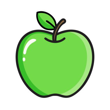 Basit çizgi film stili çıtır yeşil elma vektörü resimleme düz simgesi