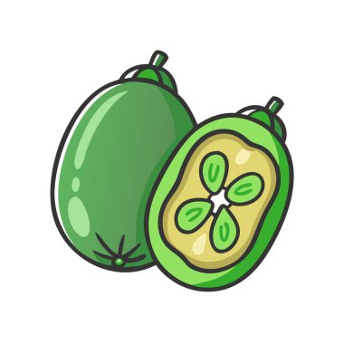 Basit çizgi film stili egzotik yeşil feijoa vektör resimleme düz simgesi