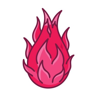 Basit çizgi film stili egzotik kırmızı ejderha meyvesi çizimi düz simgesi