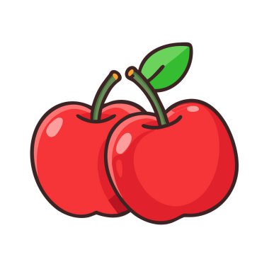 Basit çizgi film stili taze kırmızı acerola vektör çizimi düz simge