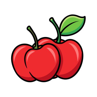 Basit çizgi film stili taze kırmızı acerola vektör çizimi düz simge