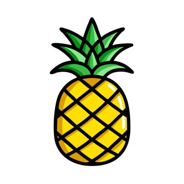 Basit çizgi film tarzı taze sarı ananas vektör çizimi düz simge